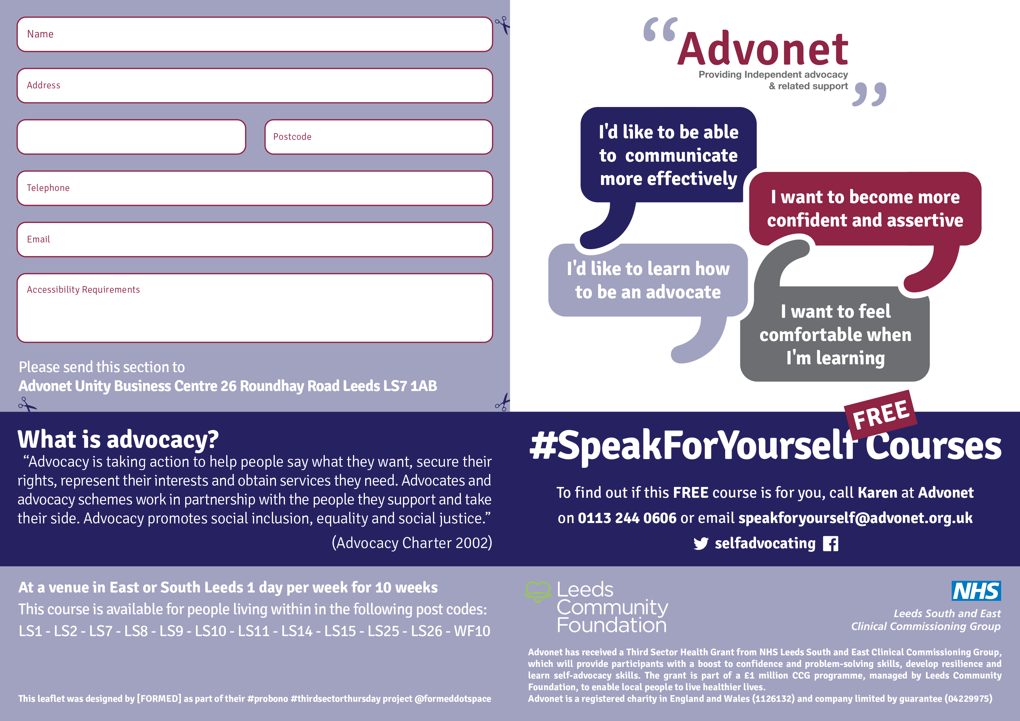 Advonet Speak for Yourself Leaflet Front