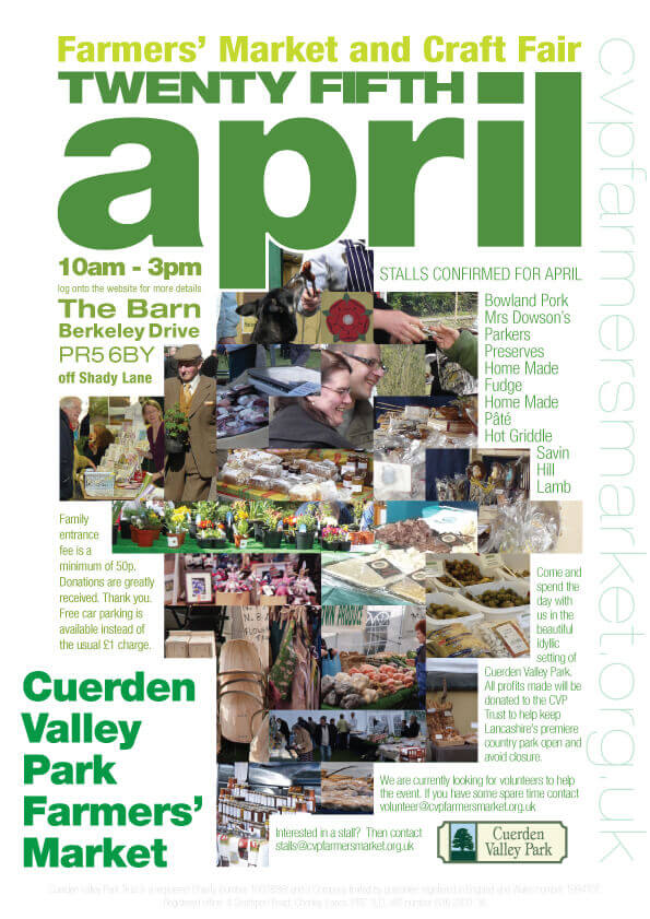 Cuerden Valley Park Farmers Market and Craft Fair April 25 Poster