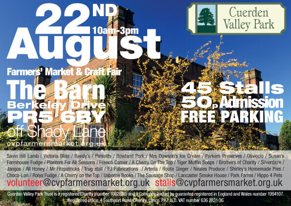 Cuerden Valley Park Farmers Market and Craft Fair August 22 Flier