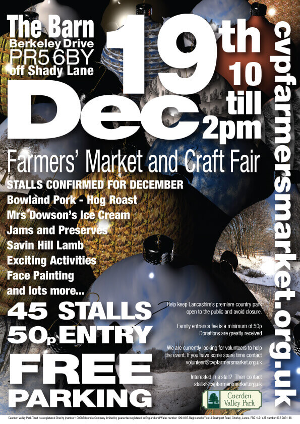Cuerden Valley Park Farmers Market and Craft Fair December 19 Christmas Flier