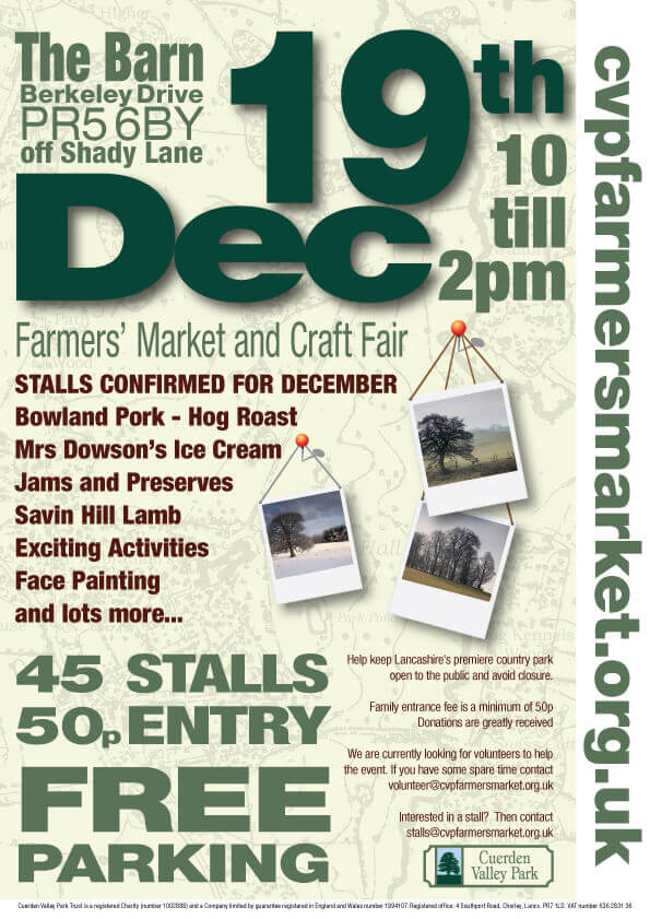 Cuerden Valley Park Farmers Market and Craft Fair December 19 Flier