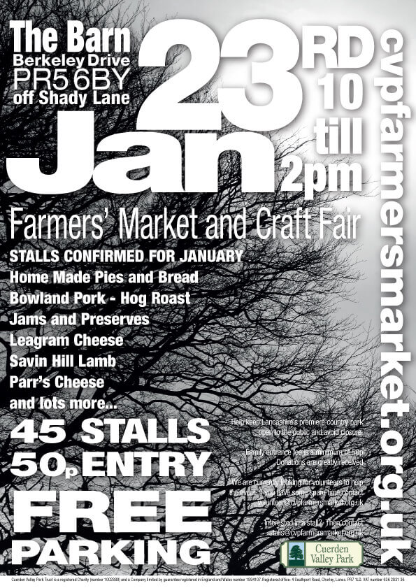 Cuerden Valley Park Farmers Market and Craft Fair January 23 Poster