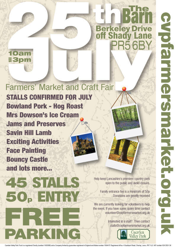 Cuerden Valley Park Farmers Market and Craft Fair July 25 Poster
