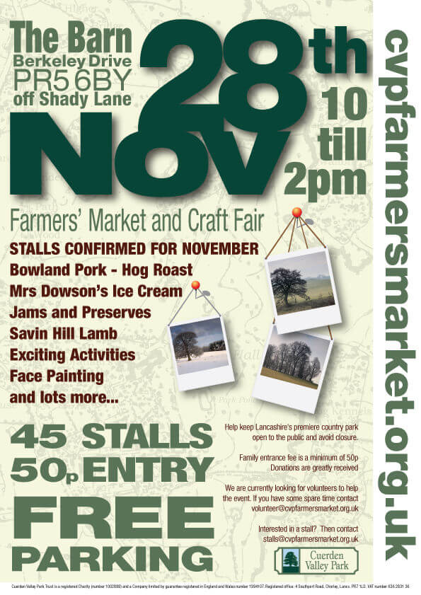 Cuerden Valley Park Farmers Market and Craft Fair November 28 Poster