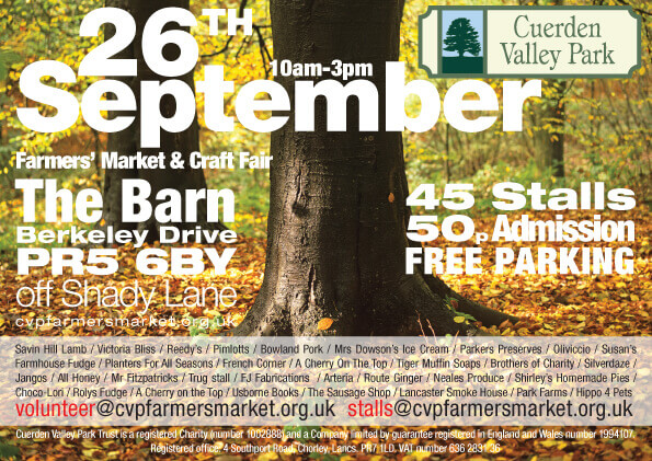 Cuerden Valley Park Farmers Market and Craft Fair September 26 Flier