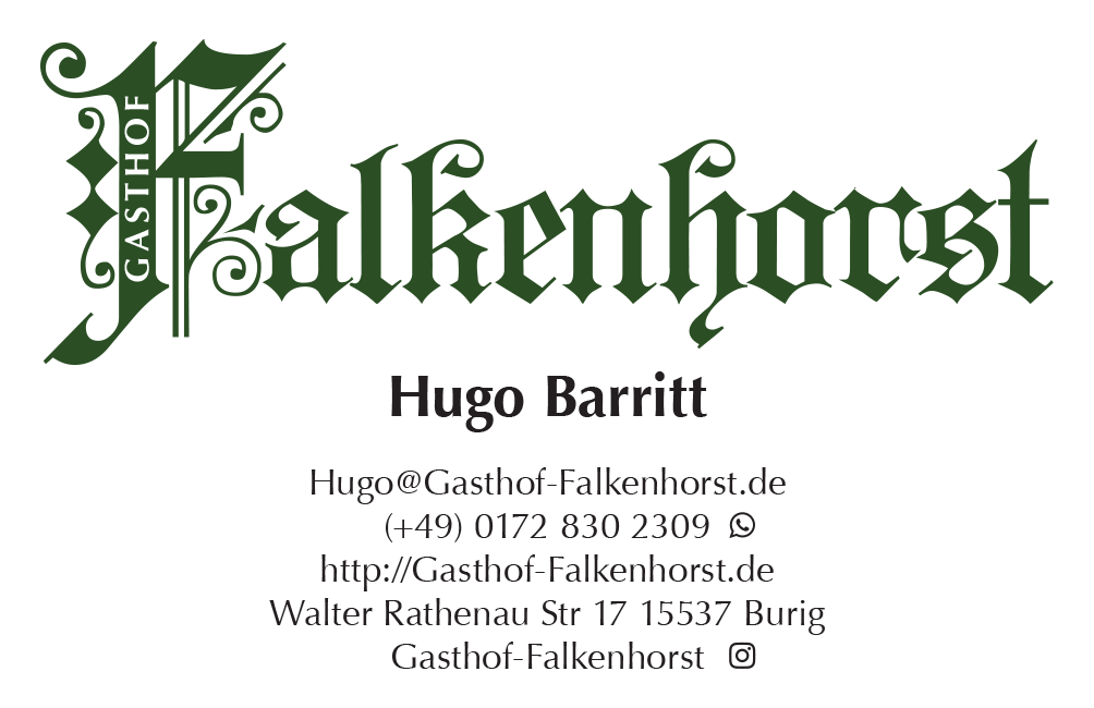 Gastof Falkenhorst Business Card Hugo Barritt